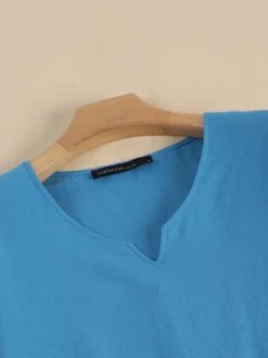 Women Solid Notched Neck Cotton Short Sleeve Dress -Zanzea Shop d0b10262 bc7d 4dce 9d91 7f9d1fc7e6e5