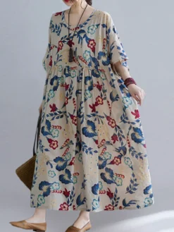 Flower Print Half Sleeve O-neck Loose Women Vintage Dress 15 Flower Print Half Sleeve O-neck Loose Women Vintage Dress -Zanzea Shop d0d8824e 8004 4a4f 8240 6ec6d4c33315