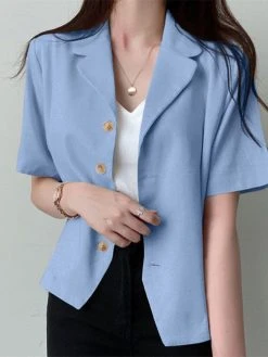 Solid Button Front Lapel Short Sleeve Casual Blazer -Zanzea Shop d1026a8d b4f3 420e 8f39 e876162b9be3