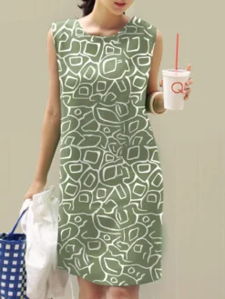 Women Abstract Print Crew Neck Casual Sleeveless Dress -Zanzea Shop d144b6b3 28c7 4b8d 89ab c93d4dc2c4dd