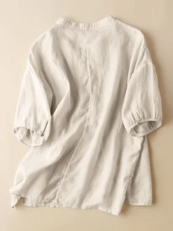 Women Solid Notch Neck High Low Hem Cotton Blouse -Zanzea Shop d1686bc0 d4d1 4447 8b91 0217388ab023