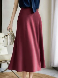 High Waist A-line Solid Satin Skirt For Women