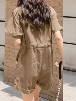 Solid Drawstring Waist Pocket Lapel Short Sleeve Cargo Romper 16 Solid Drawstring Waist Pocket Lapel Short Sleeve Cargo Romper -Zanzea Shop d1c87bc6 69ed 434c 90b9 2925459f8289
