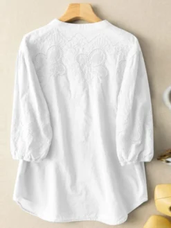 Women Floral Jacquard Stand Collar Button Up Cotton Shirt -Zanzea Shop d1dff91a fc1f 4f37 8e9f f21e64060d0a