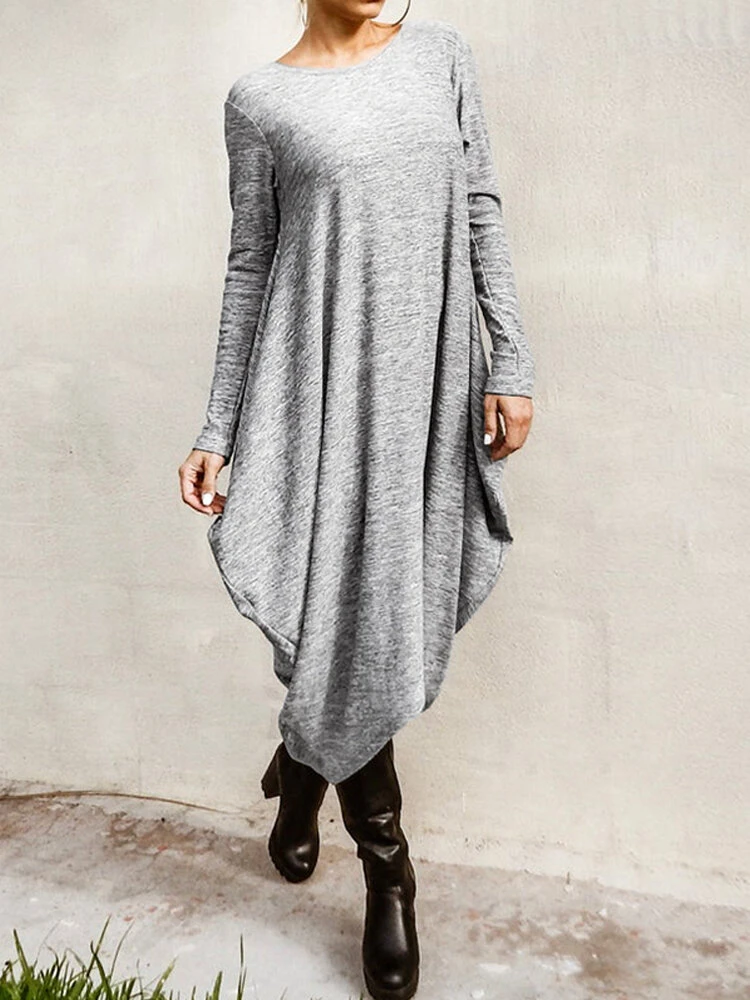 Drop Solid Color Irregular Plus Size Casual Dress 3 Drop Solid Color Irregular Plus Size Casual Dress - Image 3