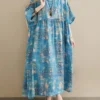 Allover Floral Print Crew Neck Loose Vintage Dress