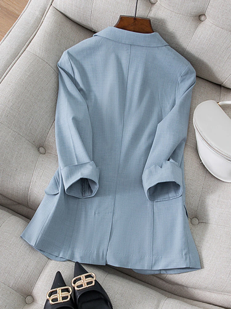 Solid Pocket 3/4 Sleeve Lapel Blazer For Women 4 Solid Pocket 3/4 Sleeve Lapel Blazer For Women - Image 4