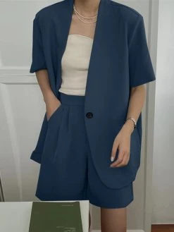 Solid Pocket Pleated Button Short Sleeve Two Pieces Suit -Zanzea Shop d2b8fe8c 047d 45d7 9dcf f87a6152f2b0