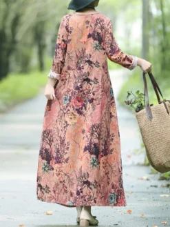 Floral Print O-neck Long Sleeve Maxi Cotton Dress -Zanzea Shop d2cf7a40 9318 478e b7fc 8c446457e9f6