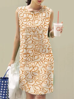 Women Abstract Print Crew Neck Casual Sleeveless Dress -Zanzea Shop d2cfee54 699f 4b8b 9d15 2a493e6b94cf