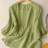 Solid Crew Neck Casual Women 3/4 Sleeve Blouse