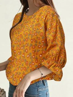 Random Allover Print Crew Neck 3/4 Sleeve Casual Blouse -Zanzea Shop d2eebcdc 684e 49a1 99b8 c29fed4832c4