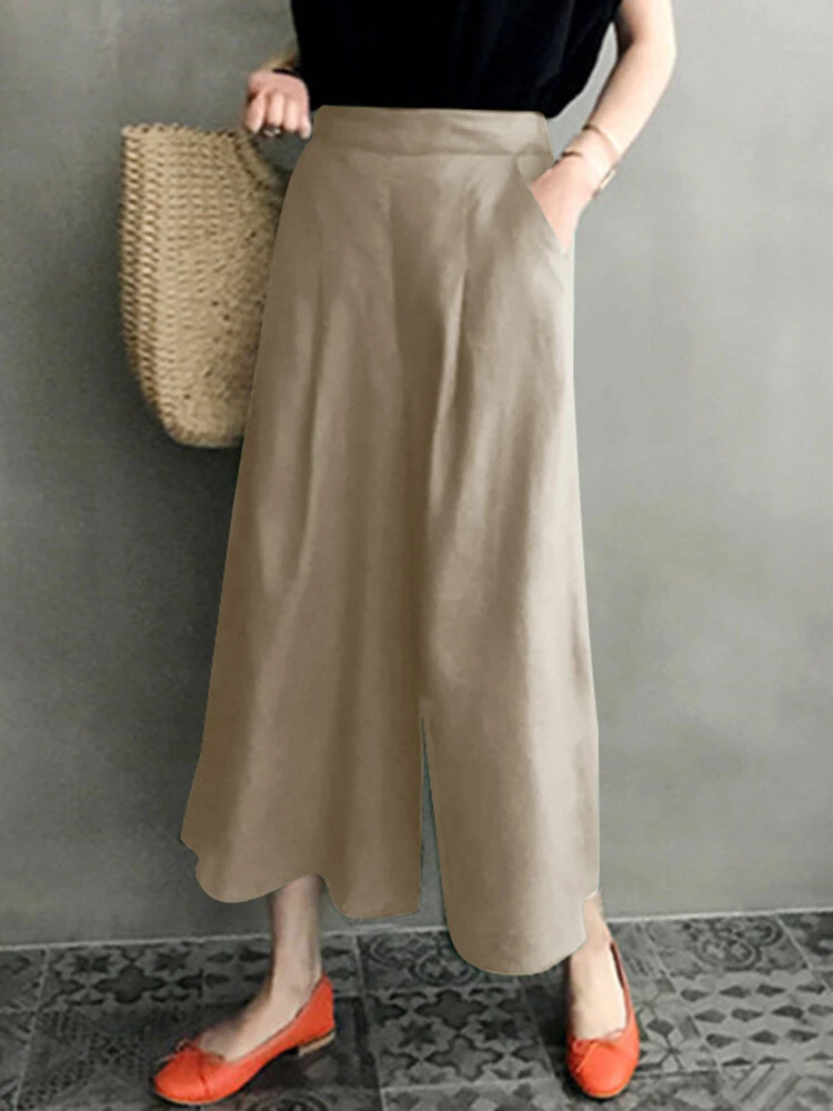 Solid Loose Pocket Elastic Waist Wide Leg Pants 2 Solid Loose Pocket Elastic Waist Wide Leg Pants - Image 2