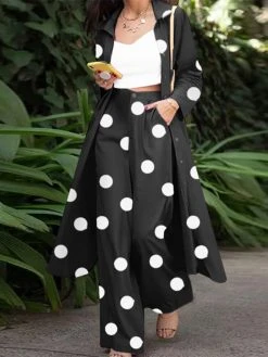 Allover Polka Dot Print Pocket Two Pieces Suit -Zanzea Shop d300d56d 03f8 4184 a432 aea5ff78567d