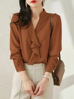 Solid Ruffle Stand Collar Long Sleeve Blouse For Women 22 Solid Ruffle Stand Collar Long Sleeve Blouse For Women -Zanzea Shop d4024a6a 4587 488d bce9 49a9b10aa902