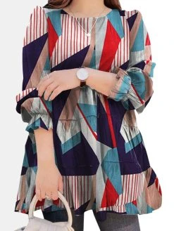 Geometry Print Long Sleeve O-neck Blouse For Women 5 Geometry Print Long Sleeve O-neck Blouse For Women -Zanzea Shop d41a15e8 5e6c 486a 85e8 4b46e7cae04c