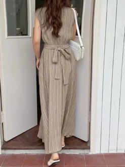 Textured Stand Collar Sleeveless Maxi Dress With Belt -Zanzea Shop d430e0c6 4d41 4338 9dd6 2f6e3030d988