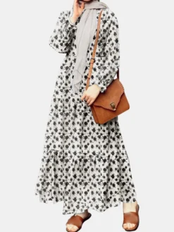 Floral Print Ruffle Long Sleeve Casual Muslim Dress For Women -Zanzea Shop d45ccf69 58f6 4a48 8af7 267d9edb6181