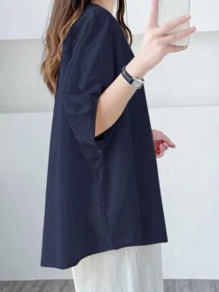 Solid Dolman Sleeve Loose Crew Neck Casual Blouse -Zanzea Shop d474ebb2 ab33 45d6 8380 1c30c1481beb