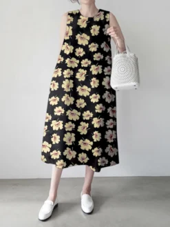 Women Allover Floral Print Crew Neck Sleeveless Dress -Zanzea Shop d4b70f52 1d28 4102 9ddc e527e568e7d3
