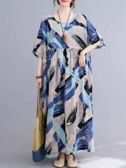 Abstract Painted Loose O-neck Half Sleeve Women Vintage Dress -Zanzea Shop d4f8a601 908e 47ac 9496 ec498b0f698e