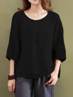 Casual Women Mori Pocket O-Neck 3/4 Sleeve Loose Blouse 15 Casual Women Mori Pocket O-Neck 3/4 Sleeve Loose Blouse -Zanzea Shop d5223ff4 a696 4942 8f87 a8cb98067771