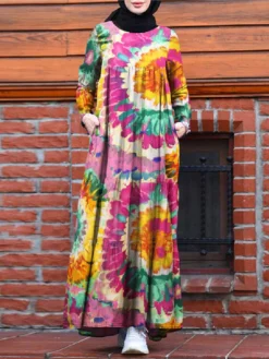 Colorful Calico Print Long Sleeve Dress With Pocket Women -Zanzea Shop d53f615e 5279 4c77 83f4 14ef6336f505