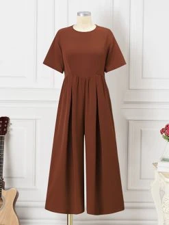 Women Solid Pleated Short Sleeve Wide Leg Jumpsuit 11 Women Solid Pleated Short Sleeve Wide Leg Jumpsuit -Zanzea Shop d54e9091 c856 4563 80b0 dd2acc138010