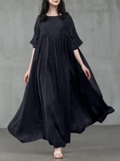 Women Solid Color Patchwork Half Sleeves Casual Maxi Dress -Zanzea Shop d573223b 2fc3 4117 b782 77620c6a5b32