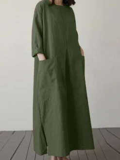Solid Dual Pocket Slit Hem Crew Neck Vintage Dress 14 Solid Dual Pocket Slit Hem Crew Neck Vintage Dress -Zanzea Shop d577e1a3 d96b 4946 8e8f 640801104f48