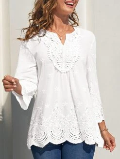 Embroidery Solid Notch Neck Blouse For Women -Zanzea Shop d58fd634 e312 4e9c be00 5209f16aea65