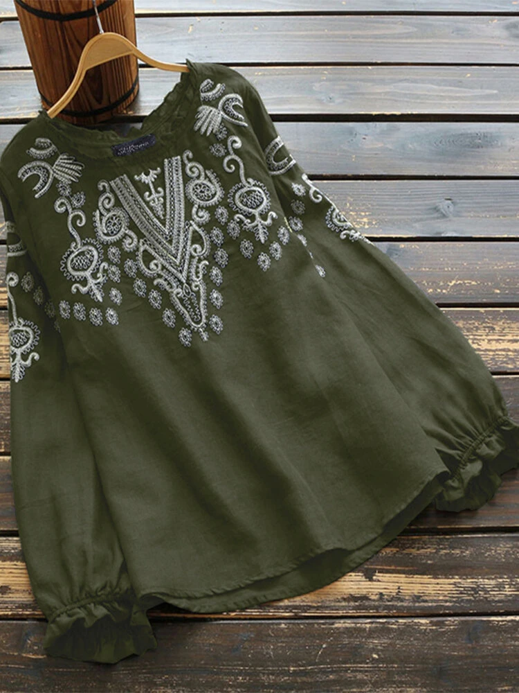 Embroidery Lace Long Sleeve Plus Size Vintage Blouse 4 Embroidery Lace Long Sleeve Plus Size Vintage Blouse - Image 4