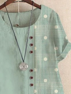 Women Polka Dot Patchwork Button Detail Short Sleeve Blouse -Zanzea Shop d5c24313 4acb 4854 80a4 d24841754402