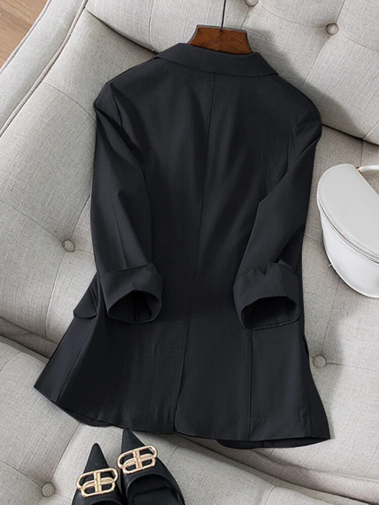 Solid Pocket 3/4 Sleeve Lapel Blazer For Women 6 Solid Pocket 3/4 Sleeve Lapel Blazer For Women - Image 6