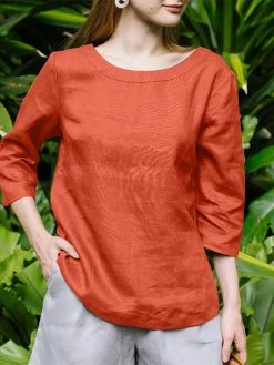 Solid Crew Neck 3/4 Sleeve Blouse For Women -Zanzea Shop d5dbe09f 287f 4146 955c 0f1ee8248e82