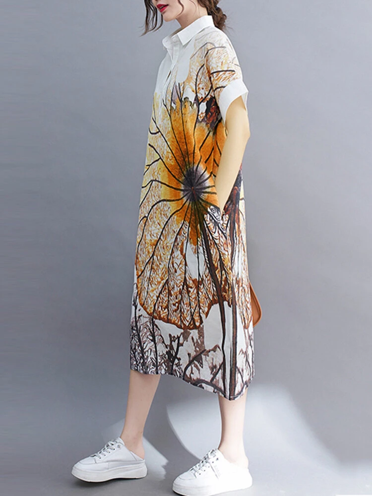 Flower Print Short Sleeve Pocket Button Lapel Dress 8 Flower Print Short Sleeve Pocket Button Lapel Dress - Image 8