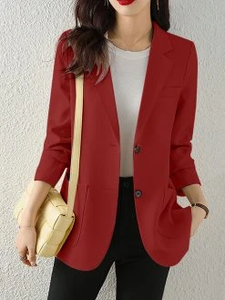 Solid Button Front Pocket Lapel Long Sleeve Blazer -Zanzea Shop d61e7ad6 9852 4bd6 b34c 1480db61bc24