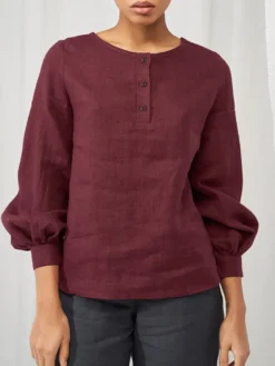 Solid Lantern Sleeve Button Front Crew Neck Blouse -Zanzea Shop d6402568 b5be 49c1 9b71 5988d1f674e2