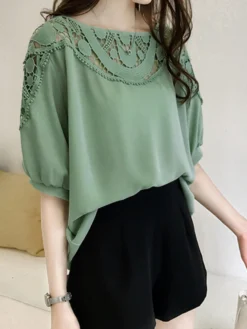 Women Hollow Stitch Half Sleeve Crew Neck Blouse 15 Women Hollow Stitch Half Sleeve Crew Neck Blouse -Zanzea Shop d64e3664 394a 44cd 9f26 a294ddcc76b5