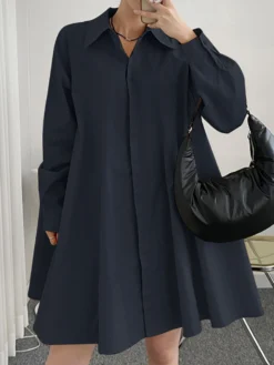 Solid Long Sleeve Lapel Button Front Casual Shirt Dress -Zanzea Shop d65321f0 be76 4736 9f98 8402c3c194fb