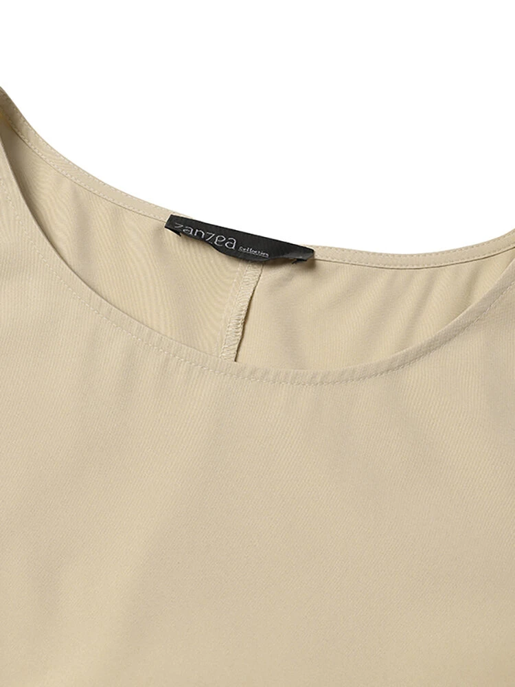 Solid Crew Neck A-line 3/4 Sleeve Casual Dress 7 Solid Crew Neck A-line 3/4 Sleeve Casual Dress - Image 7