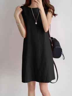 Solid Sleeveless O-neck Cotton Dress -Zanzea Shop d66e250c fae1 4fec be9f 85160ee2c493