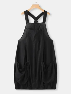 Vintage Straps Solid Color Loose Dress With Pockets -Zanzea Shop d69a644e c8db 4665 93d3 90ca0c0521b5