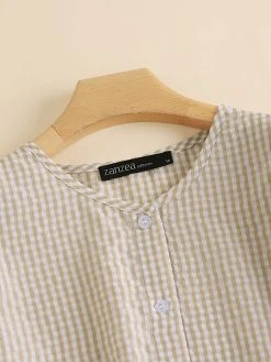 Women Plaid Seersucker Button Front Casual 3/4 Sleeve Shirt -Zanzea Shop d6a0c491 21de 4af1 ae4f 5b2b575caee4