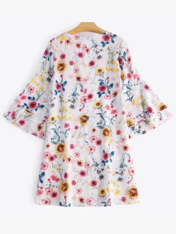 Women Floral Print V-Neck Layered Bell Sleeve Dress -Zanzea Shop d6a8c19b b497 493f a934 e80e81c66f10