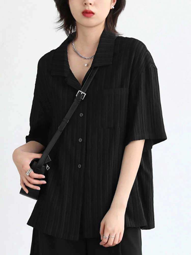 Solid Textured Half Sleeve Button Front Lapel Shirt 9 Solid Textured Half Sleeve Button Front Lapel Shirt - Image 9