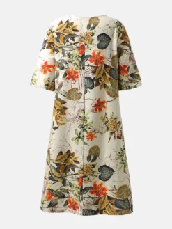 Floral Print Split O-neck Half Sleeve Casual Cotton Dress -Zanzea Shop d7b1e15d b9cf 4bb2 a725 b8cbf59fe9b1