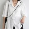 Solid Textured Half Sleeve Button Front Lapel Shirt