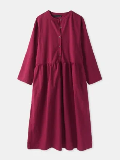 Casual O-neck Long Sleeve Button Plus Size Dress With Pockets -Zanzea Shop d7df6705 154b 45c9 87b2 2aec8fb950cc