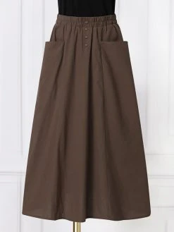 Solid Pocket Elastic Waist Casual Skirt For Women -Zanzea Shop d7f719a6 96da 4e11 be42 6b7f9ca037bc